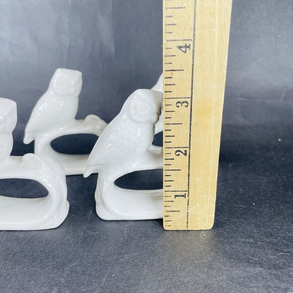 4 Ceramic White Porcelain Owl Bird Napkin Rings Holders Rings Vintage Ardalt - Picture 2 of 12